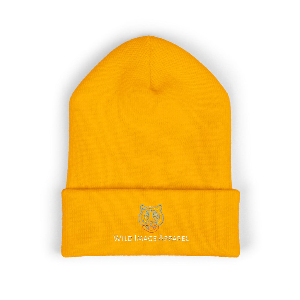 Classic Cuffed Beanie with Tiger Embroidered Design, Branded Wild Image Apparel Beanie, Cozy Knit Hat for Fall or Winter
