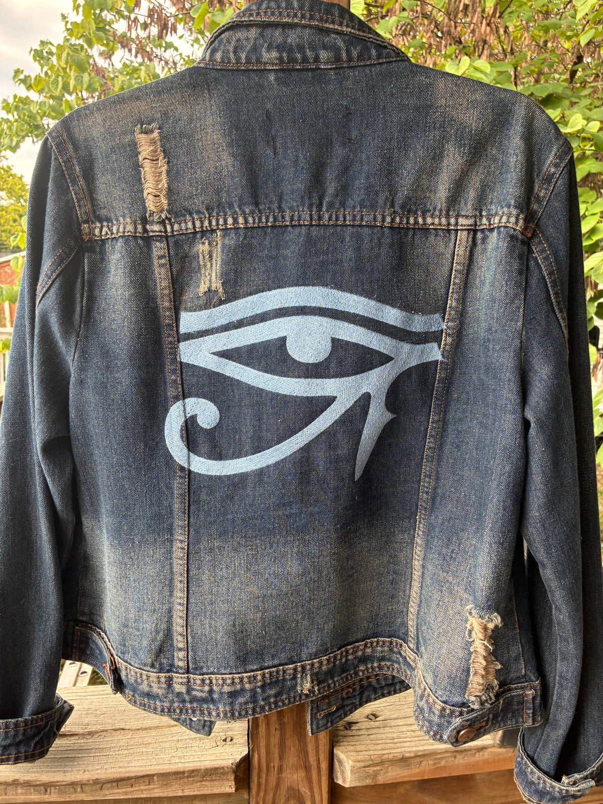 Eye of Horus Embroidered Denim Women's Jacket XL