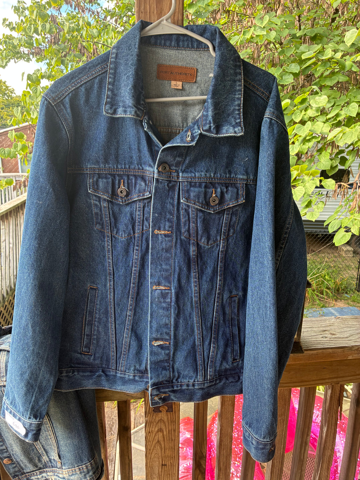 Gold Embroidery Eye of Horus Denim Jacket Unisex Upcycled Size L